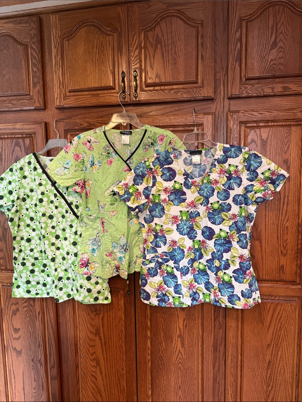 Cherokee Floral & Polka Dot Scrub Tops - bundle of 3